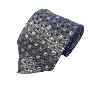 Geoffrey Beene Silk Tie Blue Gray Geometric Business Formal Office Classic‎